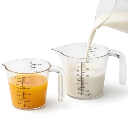 Laser-Etched Measuring Cup Set, 8 oz & 16 oz Clear Plastic Liquid Measuring Cups, Permanent oz/cup/Tbsp/mL Markings, Food-Grade for Baking & Cooking - size: Pack Set (8 + 16 oz)