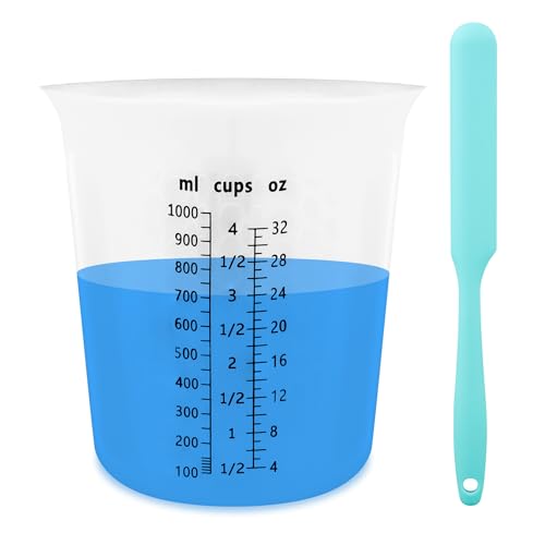 Silicone Resin Mixing 1L Measuring Cup Set for Resin Supplies, Easy-to-Read Marks, 1000ml/32oz Large Cup, Thickened Reusable Silicone Cups for Epoxy Mixing, Jewelry Making - size: 1*1000ml (Black Marks)