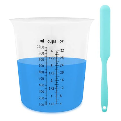 Silicone Resin Mixing 1L Measuring Cup Set for Resin Supplies, Easy-to-Read Marks, 1000ml/32oz Large Cup, Thickened Reusable Silicone Cups for Epoxy Mixing, Jewelry Making - size: 1*1000ml (Black Marks)