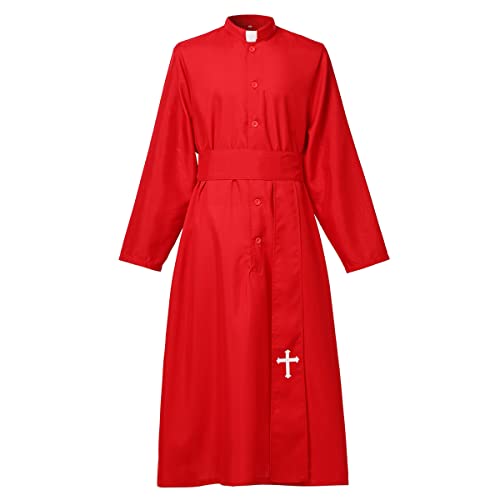 COSDREAMER Mens Clergy Robe Preacher Cassocks Mens Praise Worship Robes - color: Red, size: Medium