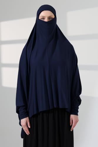 ihvan online, Women Muslim Hijab Cover, Islamic Khimar, Long Salah Clothes. Prayer Hijab for Women - color: Navy Blue