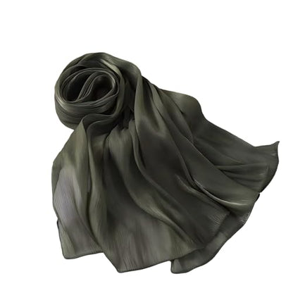 Organza Sheen Shimmer Crepe Hijab Scarf for Women Lightweight Sheer Shawl Wrap for Wedding and Evening Dresses - color: Olive Green