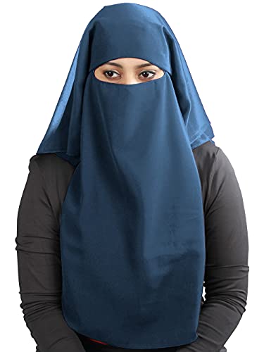 MyBatua 3 Layers Saudi Niqab In Breathable Georgette, Wholesale Price, 1pc Face Veil NQ-003 - color: Navy Blue