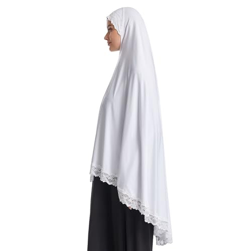 Muslim Women's Instant Big Hijab Jersey Turbans Khimar Abaya Soft Prayer Scarf, 1pc Lace - color: White, size: Medium
