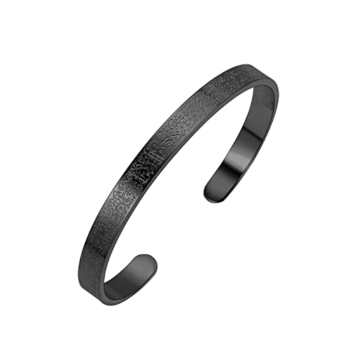 Qitian Islamic Jewelry Gifts for Women Allah Gold Bangles Bracelets Ayatul Kursi Arabic Cuff Bracelet for Women Men Islam Eid Ramadan New Year Gifts - color: D-Black-Thick - women