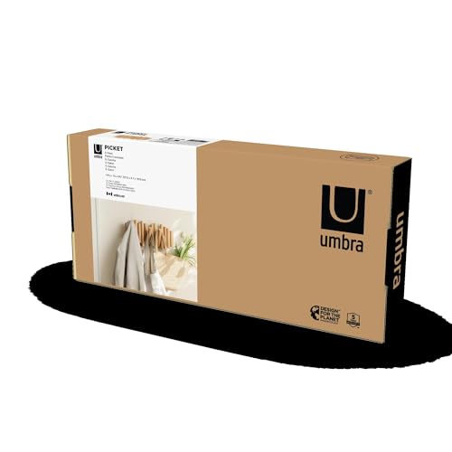 Umbra Picket Coat Rack, Wall Mount 5 Flip-Down Coat Hooks, Natural | Beveled pine wood dowels, supports up to 5 lbs, mounting hardware included, space saving - color: Natural, size: 5-Hook