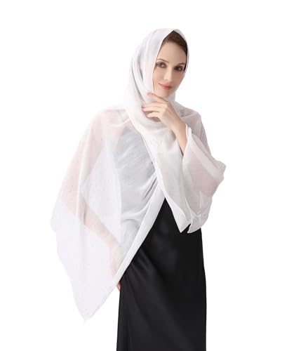 OurLore Chiffon Shawls Wraps for Women Sheer Glitter Scarf Sparkly Rhinestones Shoulder Sarong Cover Up Hijab for Wedding - color: White