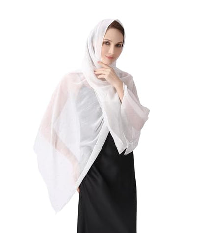 OurLore Chiffon Shawls Wraps for Women Sheer Glitter Scarf Sparkly Rhinestones Shoulder Sarong Cover Up Hijab for Wedding - color: White