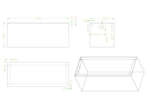 150-GO-P Gallon Starfire Aquariums with Center Overflow 60x24x24 H 12mm Shadow Overflow Peninsula - size: 60"x24"x24"