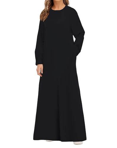 WSPLYSPJY Solid Color Zipper Abaya Muslim Dresses for Women Prayer Robe - color: Black, size: Large