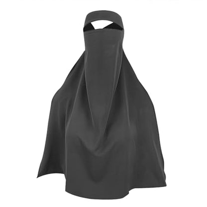 Single Layer Niqab, Soft Chiffon Muslim Veil Face Cover, One Layer Nose Piece, Hijab Prayer Face Mask for Women Men - color: Grey
