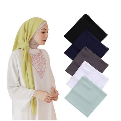 43 Inch Large Chiffon Square Hijab Hair Scarf for Muslim Shawls Headscarf for Women Bandana Turban Wrap Scarves - color: Black +Navy+ Dark Grey + White + Green