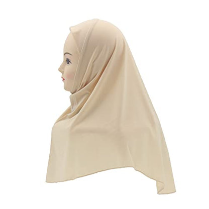 Girls Hijab Muslim Scarf for Kids – Ready to Wear, Solid Color, Soft & Breathable Daily Headwear for Ages 6-11 - color: Cream