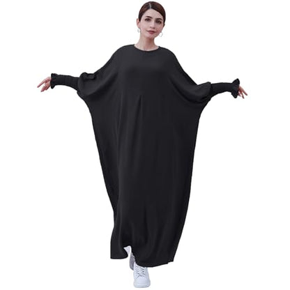 khalat Womens Muslim Prayer Dress Front Zipper Kaftan Islamic Robe Modest Solid Abayas for Women Muslim - color: Black