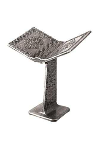 Plastic Floor Rahle with Silver Accents | White Base | Foldable Islamic Quran Reading Stand | Polyester Material - Silver
