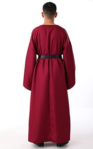BLESSUME Medieval Wicca Pagan Ritual Robe with Belt - color: Burgundy, size: Medium