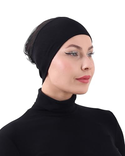 FabNest Chemo Headwear for Men & Women Breathable Cotton Blend Non Slip Cap - color: Black
