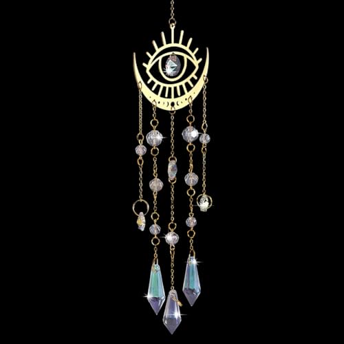 CREATCABIN Evil Eye Crystal Suncatcher Crystal Wind Chimes Suncatchers Prism Rainbow Maker Accessories Decoration Pendant Ornament Hanging Reflector for Indoor Outdoor Window Home Garden Bedroom - style: Evil Eye