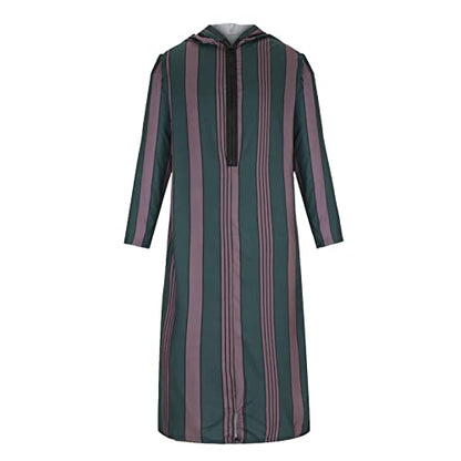 Men's Striped Robe Long Sleeve Zip-Up Thobe Long Gown Muslim Middle East Kaftan Dresses Muslim Dubai Clothes - color: Green, size: 3X-Large