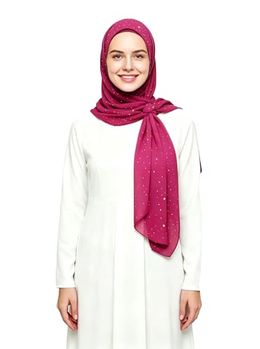 Lina & Lily Sparkle Shimmer Gold Glitter Women's Chiffon Hijab Head Scarf Shawl Wrap Lightweight - color: Dark Pink
