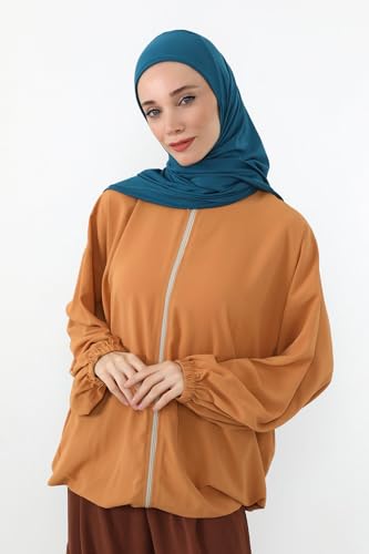Aisha's Design Neck-Covering Practical Jersey Hijab with Built-In Ninja Bonnet - color: Petrol Blue