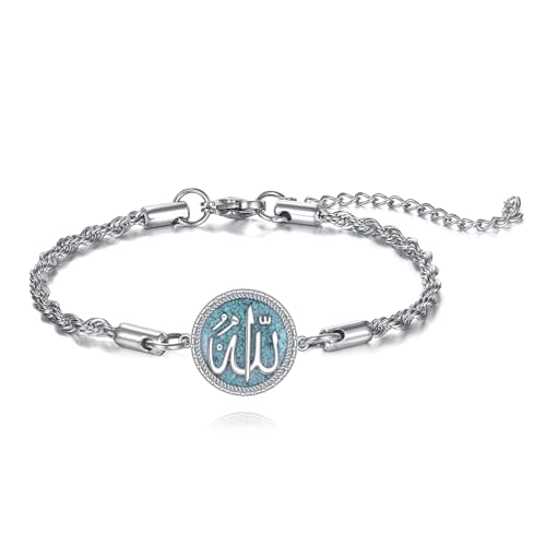 Allah Bracelet S925 Sterling Silver Religious Muslim Bracelet Charm Islamic Jewelry Gifts for Men Women