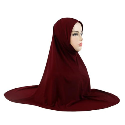 Instant Hijab 여성용 무슬림 부드럽고 신축성 있는 기도 히잡 이슬람 두바이 중동 단색 헤드스카프 - color: 체리 레드