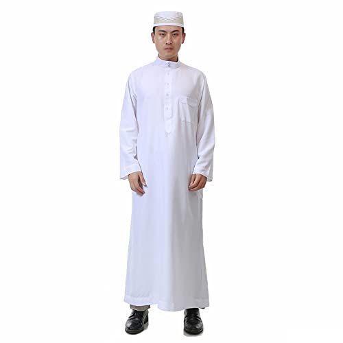 Men Muslim Robes Dubai Kaftan Jubba Thobe Islamic Arabic Prayer Eid Gown Middle East Long Sleeves Mandarin Neck Gown - size: Large