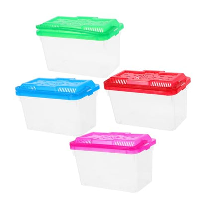 4pcs Mini Handheld Aquarium Box Portable Transparent Plastic Carrier with Handle for Small Fish Turtles Reptiles Hamsters for Breeding and Safe Transport