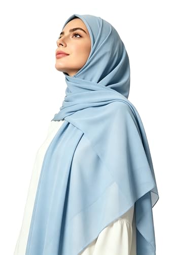Lina & Lily Premium Chiffon Hijab Head Scarf Shawl Wrap for Muslim Women Square 58'' x 58'' - color: Baby Blue
