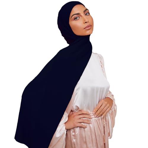 Premium Chiffon Hijab Scarf for Women Lightweight Non Slip Fashion Scarves - color: Navy Blue, size: 1 Pack