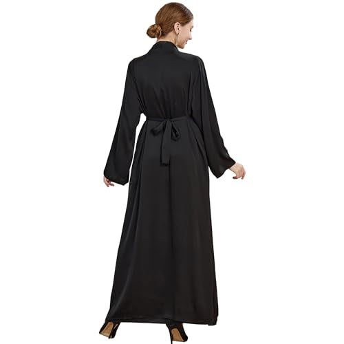 Islamic Abaya Dress for Women Muslim Maxi Abayas 2pcs Silky Fashion Dress Set Daily Kaftan Jilbab Outfit Women Eid Robe - color: Blacka, size: Large