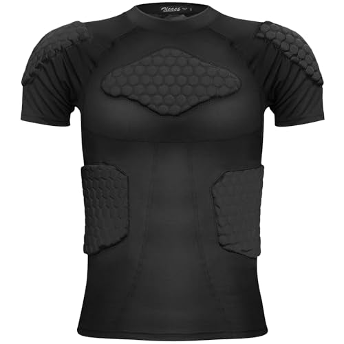 Zicac Men's Sports Shock Rash Guard Compression Padded Shirt Soccer Basketball Protective Gear Chest Rib Guards - color: Black Padded Shirt, size: X-Large