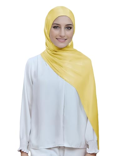 Lina & Lily Sheen Shimmer Women's Crepe Scarf Shawl Wrap Head Hijab Lightweight - color: Lemon Yellow