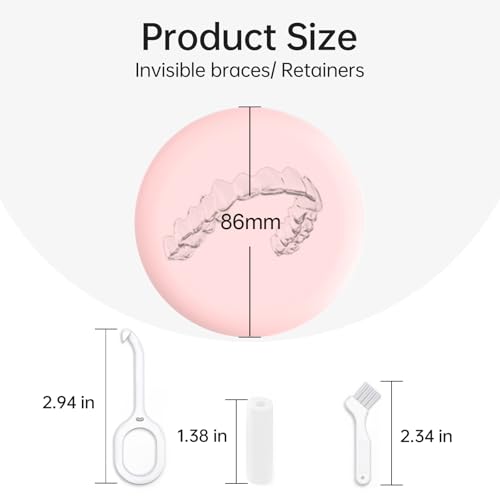 Retainer Case, Compatible with Invisalign, Cute Orthodontic Slim Aligner Case with Removal Tool and Brush, Pink - color: Pink