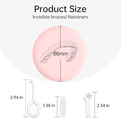 Retainer Case, Compatible with Invisalign, Cute Orthodontic Slim Aligner Case with Removal Tool and Brush, Pink - color: Pink