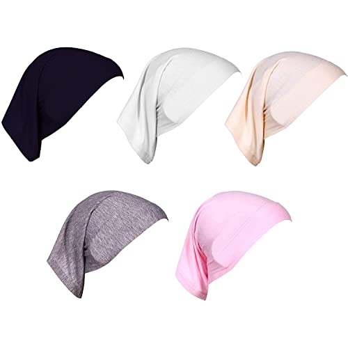 5 Pcs Under Scarf Hijab Caps Undercap Hijab Stretch Solid Color Tube Bonnet Underscarf Headwear Turban Hat Headwrap - color: Set 1