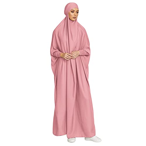 ODIZLI Muslim One Piece Prayer Hijab Dress Women Hooded Abaya Full Cover Islam Dubai Modest Robe - color: Pink, size: One Size