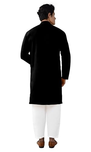 Chandrakala Men's Tunic Cotton Kurta Pajama Set Indian Casual Yoga Dress (MK101) - color: Black-112, size: Large