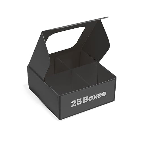 25 pcs Black Mini Truffle Box for 4 Treats with Window and Dividers, Bakery Boxes, 3.5 x 3.5 x 1.57 Inches VERY SMALL Baking Boxes, Square Truffles Box for Gift Giving - color: Black