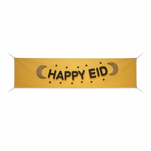 Happy Eid Large Banners and Signs for Outdoor by BCB Print | Festive Polyester Banner with 4 Hole for Easy Hang Indoor & Outdoor | 8x2ft Banner to Promote Business | HD Made in USA - color: Happy Eid, size: 8x2ft