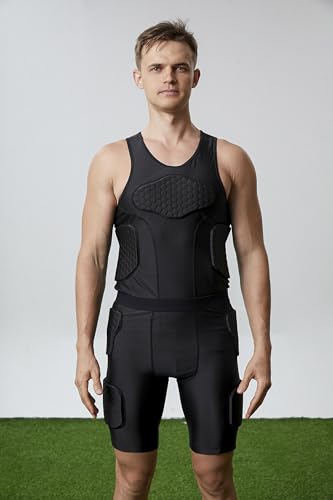 Topeter Men’s Padded Football Shirt Rib Protectors Compression Shirts with Pads Basketball Protective Gear Rugby Tank Top - size: X-Large