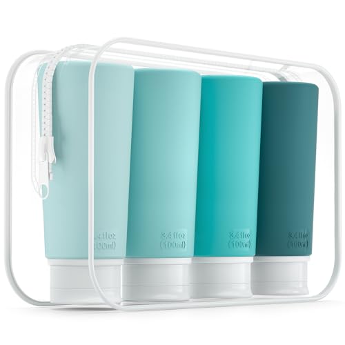 TakeToday Travel Bottles for Toiletries 3.4oz 4 Pack, TSA Leak Proof, Green - color: Green