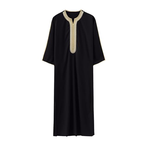 Mens Embroidery Moroccan Thobe Men Muslim Mogadishu Djellaba Robe Islamic Jubba Prayer Kaftan Islamic Arabic Abaya - color: Black, size: XX-Large