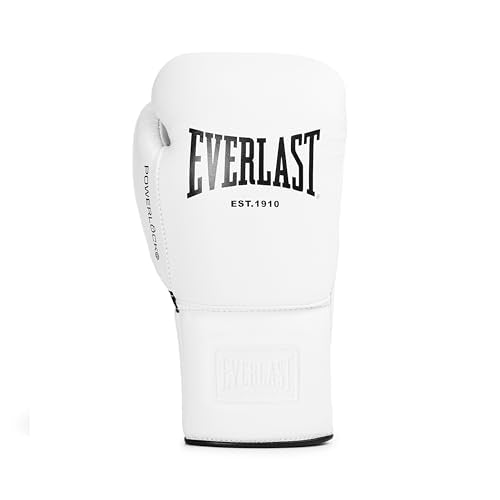 Everlast Powerlock OG Pro Boxing Gloves | Lace Up Fight Gloves - color: White/White/Black, size: 10oz