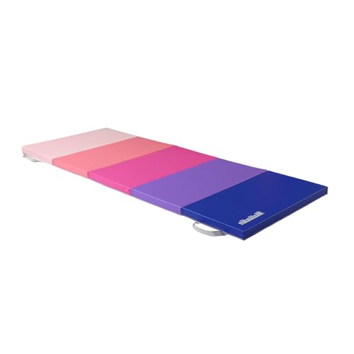 Matladin Folding Gymnastics Gym Exercise Aerobics Mat, 76"L x 30"W x 1.5"Th Folding Exercise Mat, Easy to Clean PU Leather Tumbling Mats for Stretching Yoga Cheerleading Martial Arts, Kid Play(Pink ,Blue） - color: Pink ,Blue Gradient