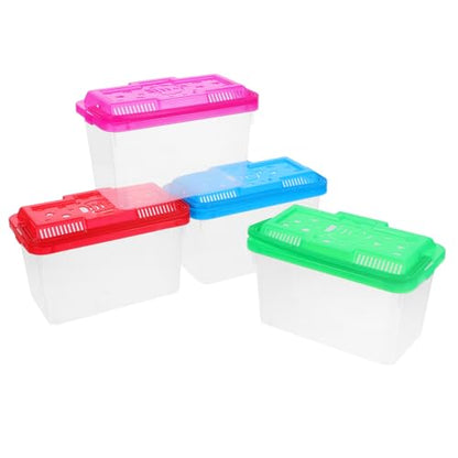 SUPVOX 4Pcs Mini Transparent Fish Tank with Handle Portable Pet Carrier for Small Fish Turtles Lizards Hamsters Lid Aquarium Breeding Box for Home Office Decor