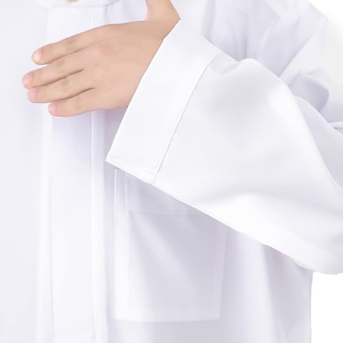 Boys Muslim Abaya Thobe Long Sleeve Cotton Islamic Prayer Kaftan Clothes Teen Kids Ramadan Plain Soft Festive Thobe - color: White, size: 3-4T