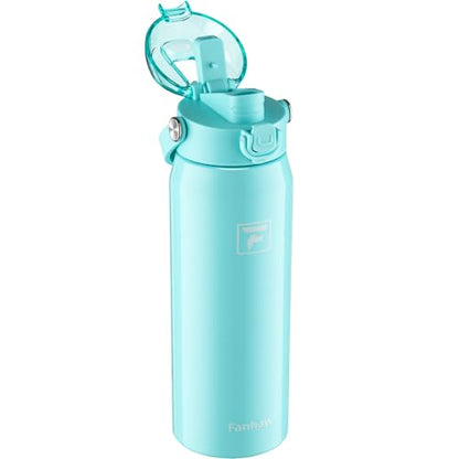 Fanhaw 24 oz Insulated Stainless Steel Water Bottle with 2-in-1 Straw& Chug Lid, Leakproof Wide Mouth Vacuum Bottle for School, Sports, Kids, Teens& Adults, Back to School Essentials (Tif Blue) - color: Tif Blue