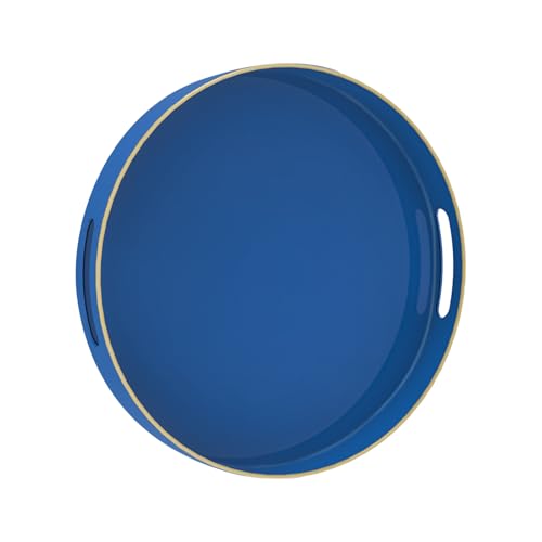 MAONAME 13" Blue Decorative Tray, Plastic Round Serving Tray with Handles - color: Navy Blue, size: 13"